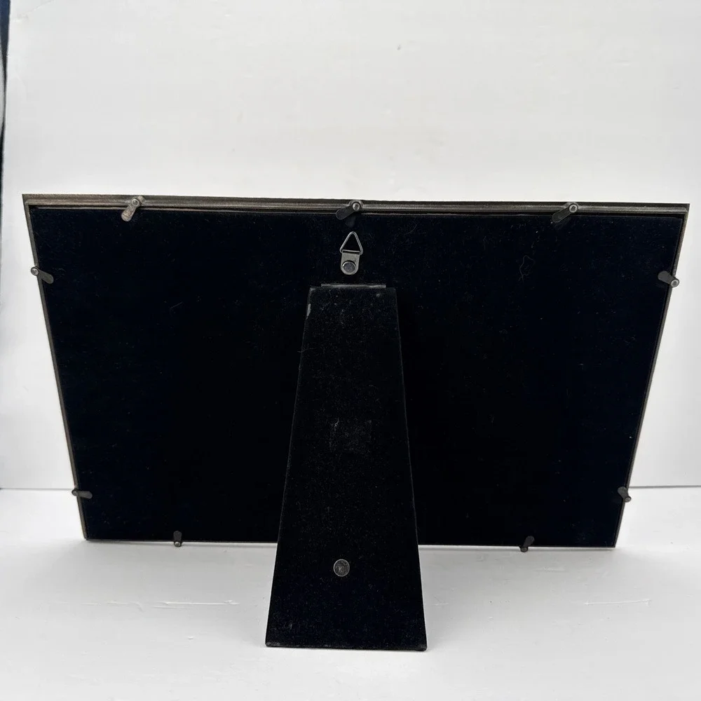 Vtg Ornate Double Brass Metal Photo Picture Frame Velvet Back Stand Alone Heavy